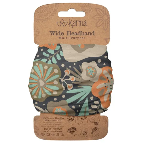 Vista 7 de Karma Diadema floral dividida verde azulado/albaricoque para mujer, ancha, diadema de tela y bufanda elástica para el cabello, verde Albaricoque