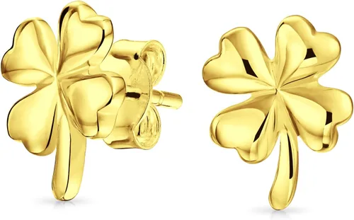 Vista 2 de Lucky Charm Clover Pendant Stud Earrings Jewelry Set Gold Sterling Silver