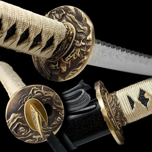 Vista 5 de Espada Katana samurái japonesa de 41 pulgadas, hecha a mano, hecha a mano, color gris