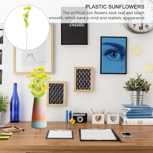 Vista 6 de Happyyami Paquete de 2 flores artificiales de girasoles de plástico, decoración versátil para espacios al azar