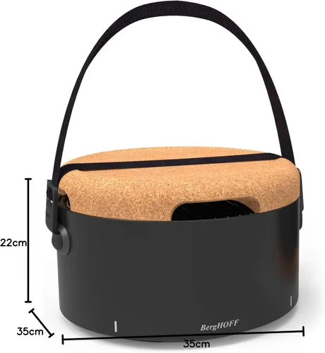 Vista 6 de BergHOFF LEO - Parrilla portátil para barbacoa de mesa con base resistente al calor, correa fácil de transportar y asas desmontables, elementos