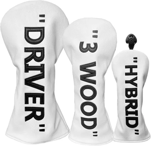 Vista 6 de Funda de cuero PU para driver y madera de calle - Blanco con negro, accesorio de golf premium