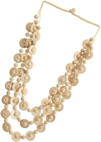 Vista 6 de Amosfun Collar de estilo bohemio retro para mujer, diseño de concha de coco, cuentas de madera tejidas a mano, joyería de moda de playa, dije