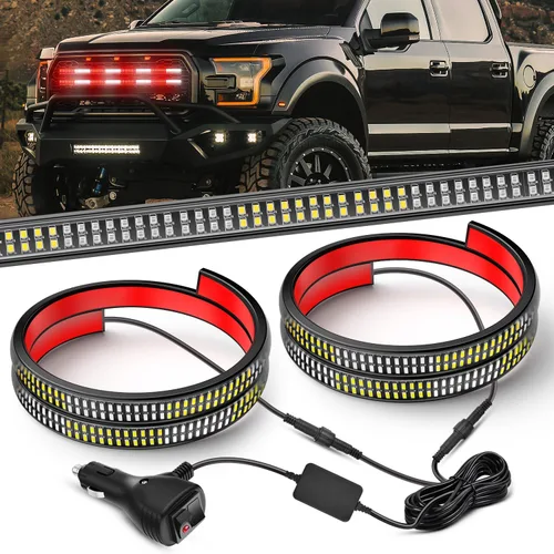 Vista 16 de Nilight 2 piezas de 24 pulgadas de tira de luces estroboscópicas para parrilla de camiones, 384 LED, luz de emergencia ámbar, flexible, intermitente