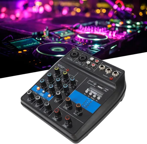 Vista 3 de Alomejor Mezclador de audio Consola mezcladora de DJ de 4 canales profesional con interfaz USB y equipo de escenario de efectos integrados