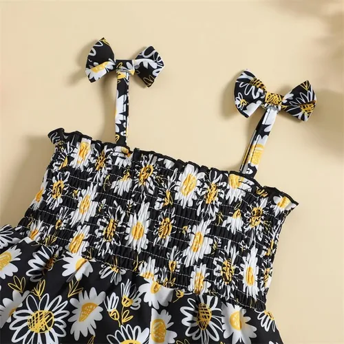 Vista 3 de Ropa para bebé recién nacida, estilo bohemio, floral, sin mangas, con lazo, con volantes y diadema