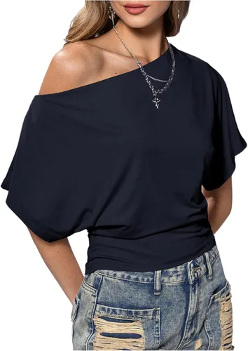 Vista 11 de SweatyRocks Women's Off The Shoulder Tops Asymmetrical Summer Going Out Top Negro