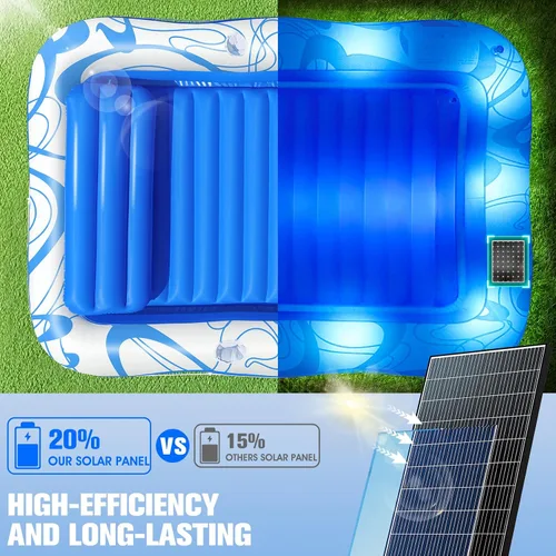 Vista 2 de Tumbona inflable de bronceado con luces, flotadores grandes de 81 x 60 pulgadas para adultos, tumbona de piscina, cama de agua de bronceado inflable