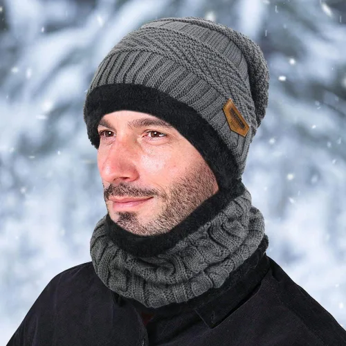 Vista 6 de 4 piezas de gorro de invierno para hombre y mujer, conjunto de bufanda de punto cálido para hombre y mujer, One Size-Medium