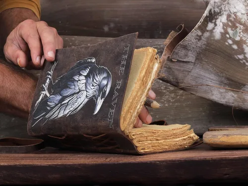 Vista 5 de CREATIVE LEATHER ART Diario de cuero vintage 7x5 Raven Cuaderno de impresión UV