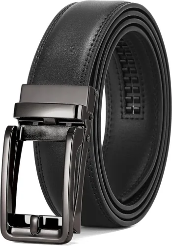 Vista 34 de SENDEFN Cinturón de vestir casual de cuero para hombre de 1 3/8 pulgadas con hebilla de clic ajustable automática con caja de regalo A-negro-71gs