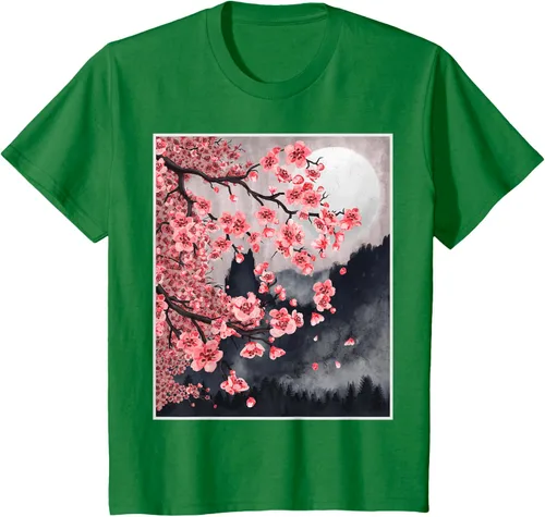Vista 46 de Sakura - Camiseta japonesa de cerezo en flor japonesa, Negro, S