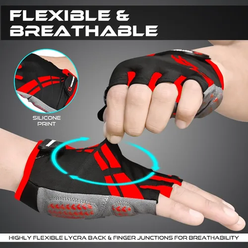 Vista 6 de WESTWOOD FOX Guantes de ciclismo para hombres y mujeres, medio dedo, unisex, acolchados, antideslizantes, guantes de bicicleta de montaña
