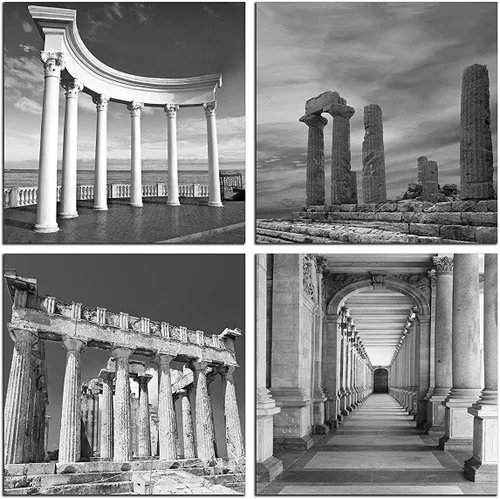 Vista 9 de NAN Wind Moderno lienzo de 4 paneles de arquitecturas en blanco y negro de giclée, pinturas de paisajes en lienzo de edificios de Roma, pinturas