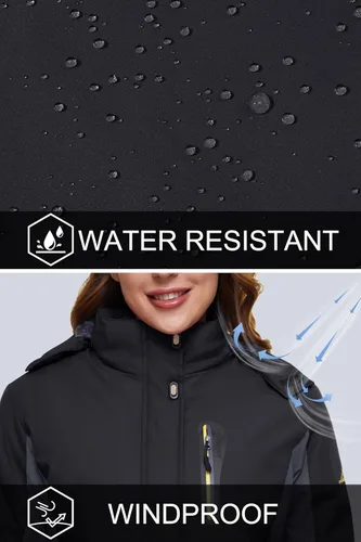 Vista 3 de MAGCOMSEN Chaquetas de esquí para mujer, resistentes al agua, aisladas, a prueba de viento, forro polar, abrigos de invierno con capucha