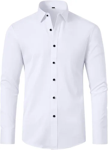 Vista 6 de Camisas grandes y altas para hombre, manga larga, cuello sólido, camisas de vestir, para fiesta de graduación, con botones, ropa al aire libre
