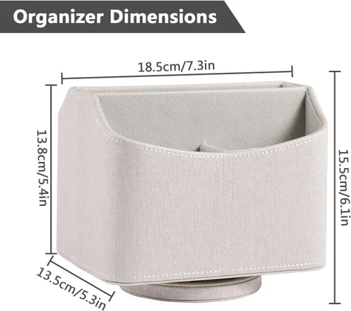 Vista 2 de Soporte de cuero para control remoto giratorio de 360 grados, organizador giratorio de escritorio para mandos a distancia de TV, bolígrafo, Beige
