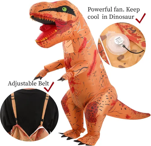 Vista 3 de Disfraz inflable de dinosaurio, diseño de Halloween sangriento, para adultos, niños y familia, divertirse en Halloween o fiesta