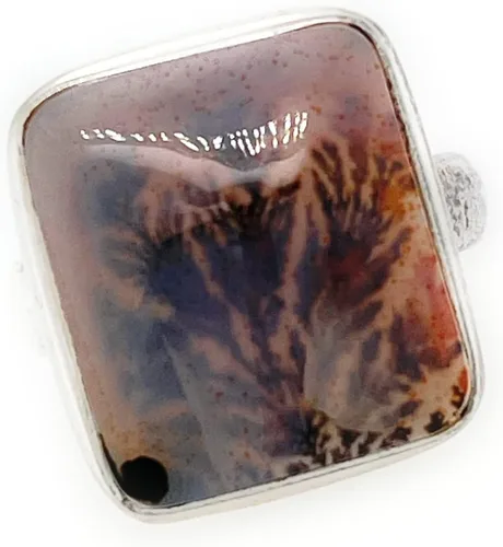 Vista 8 de Natural Scenic Dendritic Agate 925 Solid Sterling Silver Ring Size 7.25