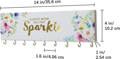 Vista 3 de SANY DAYO HOME Organizador de joyas montado en la pared, moderno soporte de madera con 9 ganchos de metal para collares, anillos, aretes, pulseras