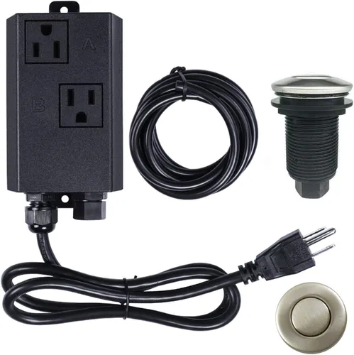 Vista 20 de Kit de interruptor de aire para eliminación de basura, doble salida, desagüe de fregadero, acero inoxidable negro, botón de encendido/apagado, pieza