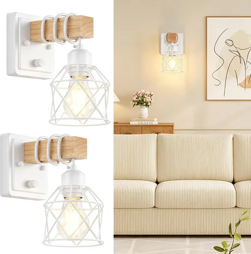 Vista 12 de FadimiKoo Juego de 2 apliques de pared, lámparas de pared de madera de cabecera con interruptor giratorio, lámpara de tocador de baño negra