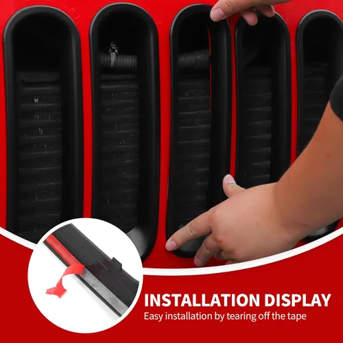 Vista 3 de JeCar Insertos de rejilla delantera, cubiertas para moldura de parrilla, accesorios exteriores compatibles con Jeep Wrangler 2007-2018 JK