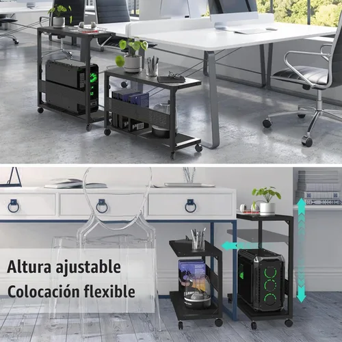 Vista 8 de Moricher - Soporte de torre de computadora - Altura ajustable de 2 niveles ATX, soporte de PC con estante para impresora y tablero de clavijas