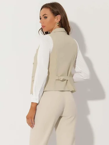 Vista 4 de Allegra K Chaleco de traje para mujer con doble botonadura, solapa elegante, de negocios