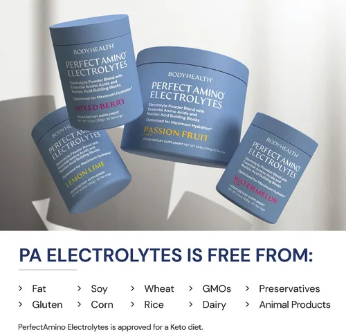 Vista 5 de BodyHealth PerfectAmino Polvo de Electrolitos Sin Azúcar, Hidratación Ayuno Keto Cero Azúcar Mezcla de Bebida de Electrolitos con Minerales Traza
