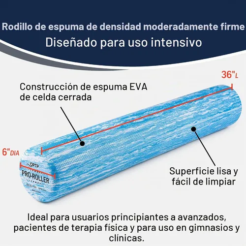 Vista 3 de OPTP PRO - Rodillo de espuma de densidad estándar, durable, para masaje, estiramiento, ejercicios, yoga y pilates