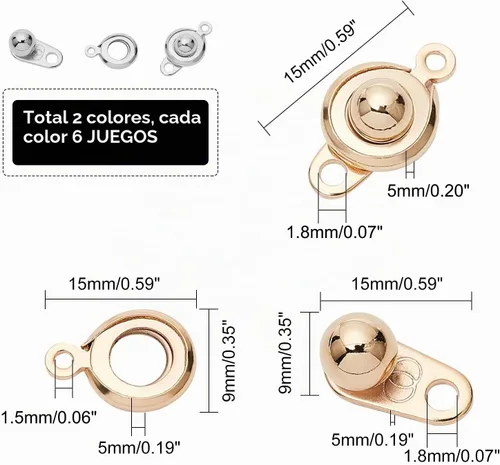 Vista 2 de UNICRAFTALE 12 juegos de 2 colores de cierre de botón de acero inoxidable con 2 agujeros, cierre de cierre, cierre de joyería para hacer collares