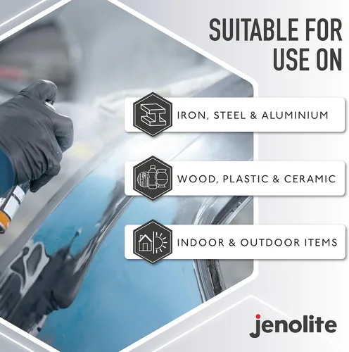 Vista 2 de JENOLITE Directorust - Pintura en aerosol satinada NEGRO 13.52 fl oz Pintura en aerosol semibrillante Superficies de madera, metal