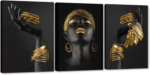 Vista 102 de MAMAGO Lienzo decorativo para pared, pintura de belleza dorada y negra, fotos de mujeres africanas, hermosos pósteres de mujer negra, impresiones
