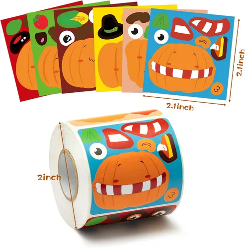 Vista 3 de Haooryx Fall Pumpkin Stickers Roll, 300 Pcs Make Your Own Halloween Pumpkin