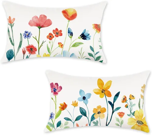 Vista 9 de ONWAY Juego de 2 fundas de almohada lumbar de primavera de 18 x 18 pulgadas Morado