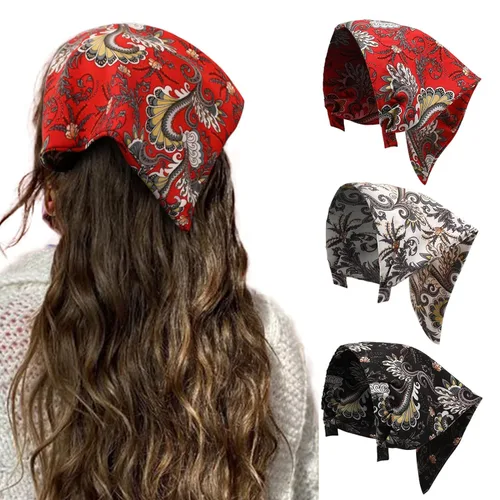 Vista 9 de HAIMEIKANG Bandana floral para mujer, bandanas bohemias para el cabello, bufanda, triángulo, bandas para el cabello, bufanda vintage para la cabeza
