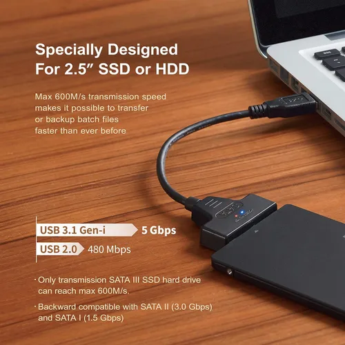 Vista 6 de Mediasonic Cable SATA a USB – USB 3.0 / USB 3.1 Gen 1 a 2.5 pulgadas SATA SSD/Cable adaptador de disco duro