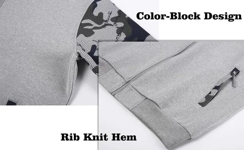 Vista 3 de MAGCOMSEN Conjunto deportivo de 2 piezas para hombre, con cremallera completa, traje deportivo para hombre, trajes casuales de camuflaje