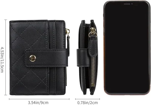 Vista 50 de Cartera de cuero para mujer, pequeña, compacta, plegable, con bolsillo para monedas con cremallera