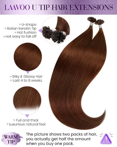 Vista 2 de LaaVoo Ktip Human Hair Extensions Auburn U Tip Hair Extensions Human Hair Silky Straight K Tip Extensions Brown Auburn 50g/50s 20 Inch