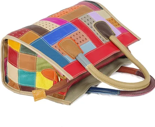 Vista 3 de Bolso de cuero retro para mujer, bolso de hombro de piel de vaca multicolor