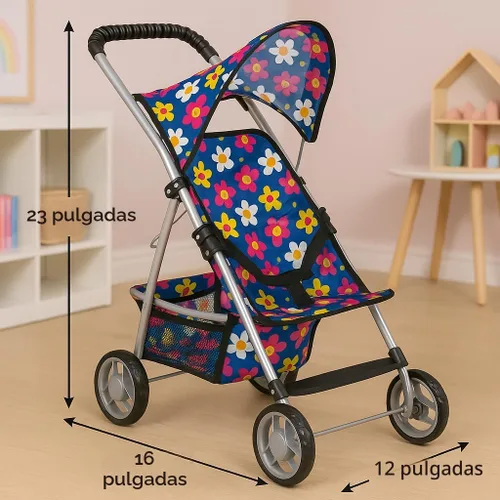 Vista 3 de fash n kolor® - Cochecito de muñeca bebé de lujo con ruedas grandes - Diseño de flores con cesta en la parte inferior - Cochecito de muñeca bebé