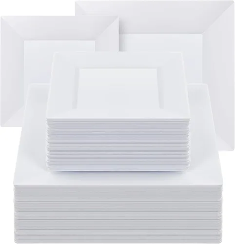 Vista 9 de Goodluck 100 Pack de Platos Desechables Cuadrados Negros, Platos de Plástico Resistente: 50 Platos de Cena de 24.1 cm y 50 Platos de Postre de 16.5