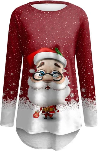 Vista 3 de Christmas Shirts Autumn and Winter Women's Casual Fashion Christmas Printed Long Sleeve Midi Top Dressy Shirt Pullover