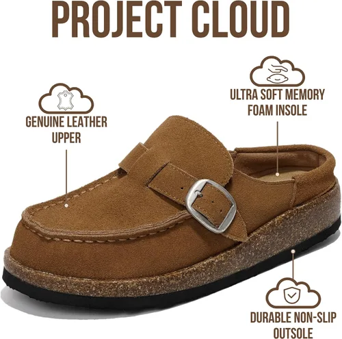 Vista 3 de Project Cloud – Zuecos estilo mocasín para mujer de cuero 100% auténtico, con espuma viscoelástica, resistentes al agua, tipo slip-on