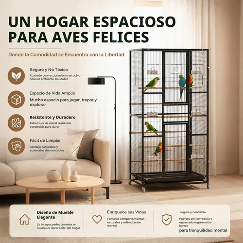 Vista 6 de Jaula de pájaros extra grande de 57.4 pulgadas para loros, jaula de vuelo Blanco