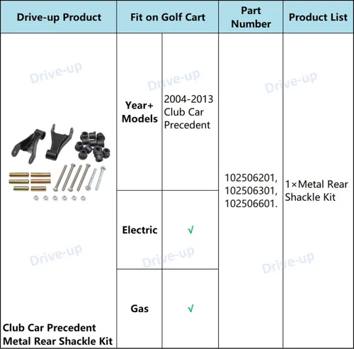 Vista 6 de Drive-up Kit de grillete trasero metálico para carrito de golf, incluye buje y fundas para modelos 2004-2013 Club Car Precedent 102506201 102506301