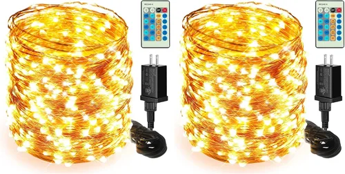 Vista 10 de Moobibear - Cadena de luces de hadas de 33 pies con 100 LED, impermeables, con enchufe y 8 modos de iluminación - Decoración para interiores