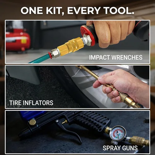 Vista 7 de LE LEMATEC Kit de montaje de manguera de compresor de aire de 15 piezas, accesorios de manguera de aire de conexión rápida NPT de 1/4 pulgadas